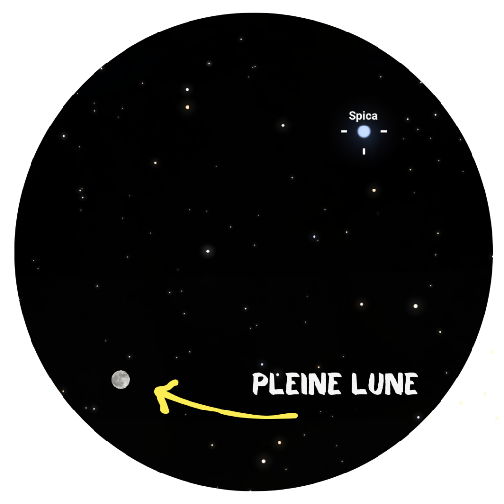 La pleine lune passera près de Spica le 23 avril ©Stellarium